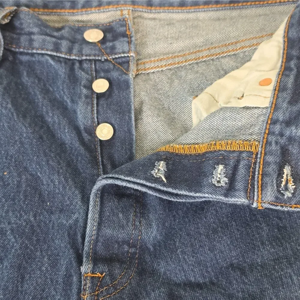 Levi's Men's 501 Series Blank Tag Straight Jeans Blue Medium Wash Button Fly 36
